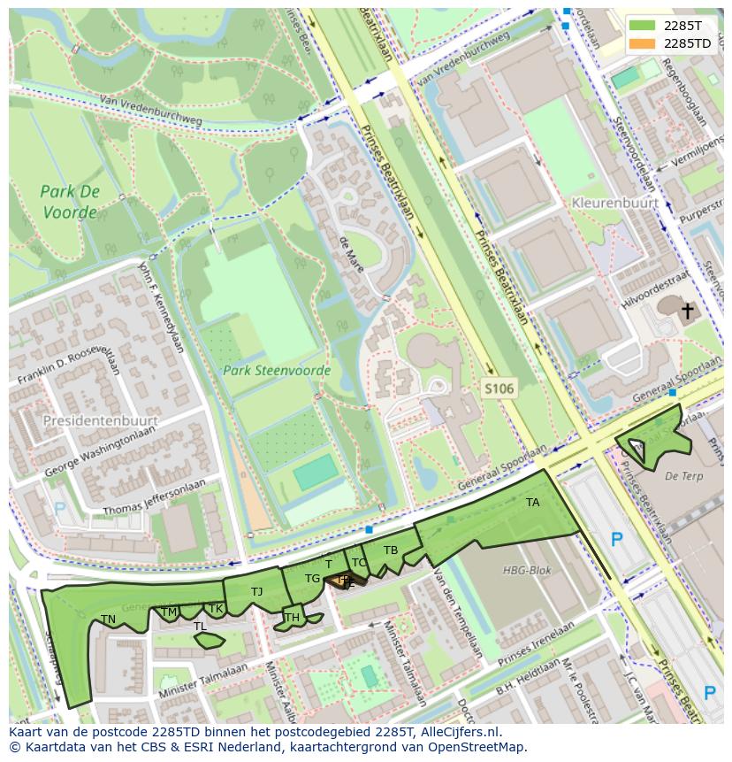 Afbeelding van het postcodegebied 2285 TD op de kaart.