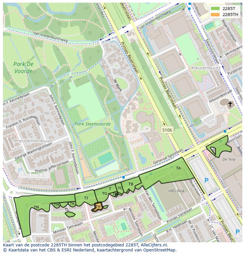 Afbeelding van het postcodegebied 2285 TH op de kaart.