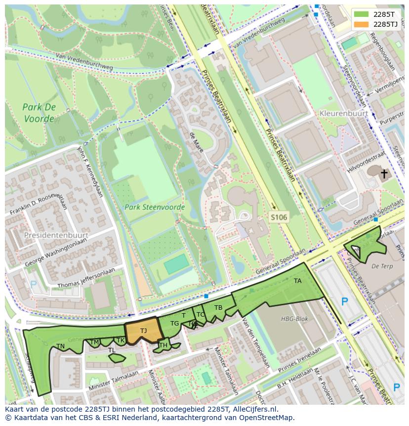 Afbeelding van het postcodegebied 2285 TJ op de kaart.