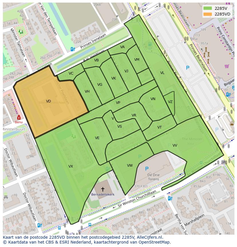 Afbeelding van het postcodegebied 2285 VD op de kaart.