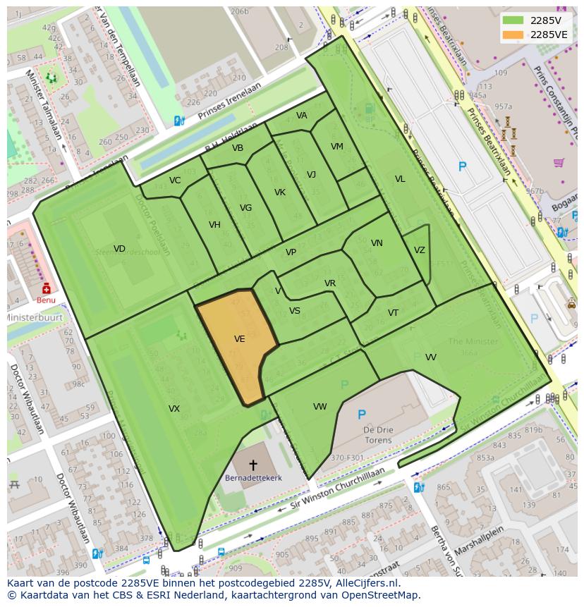 Afbeelding van het postcodegebied 2285 VE op de kaart.