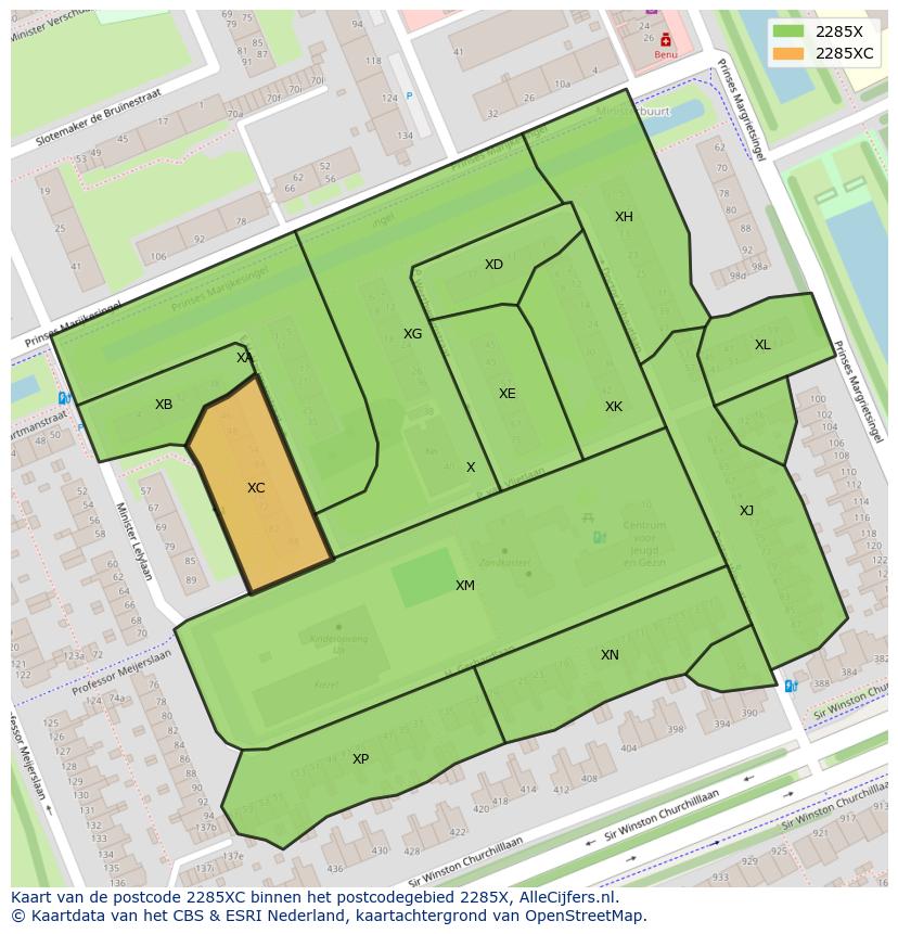 Afbeelding van het postcodegebied 2285 XC op de kaart.