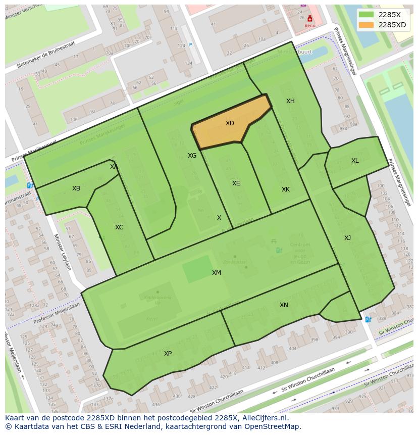 Afbeelding van het postcodegebied 2285 XD op de kaart.