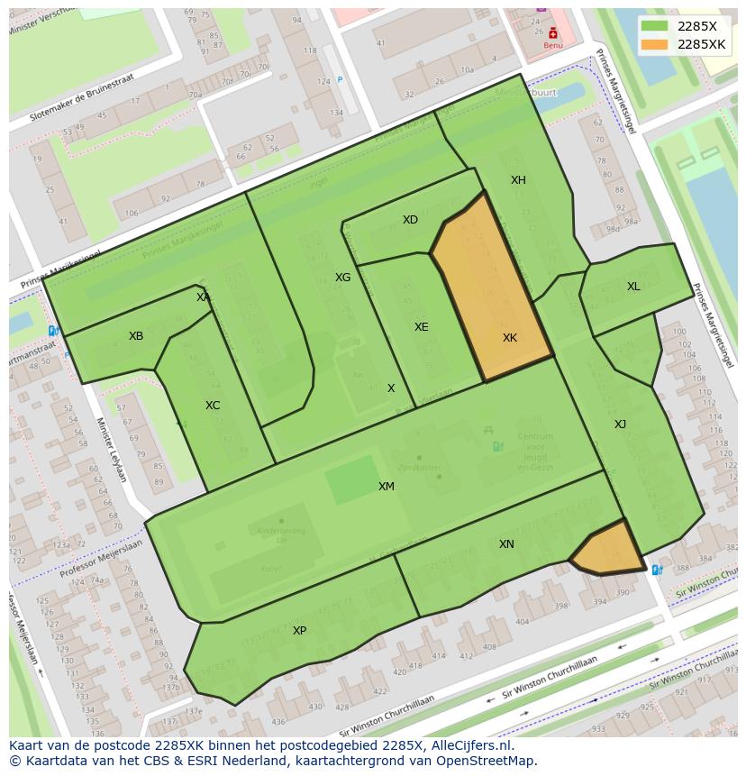 Afbeelding van het postcodegebied 2285 XK op de kaart.