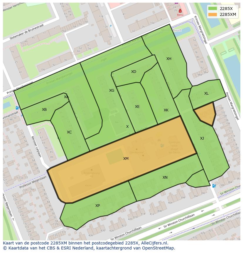 Afbeelding van het postcodegebied 2285 XM op de kaart.