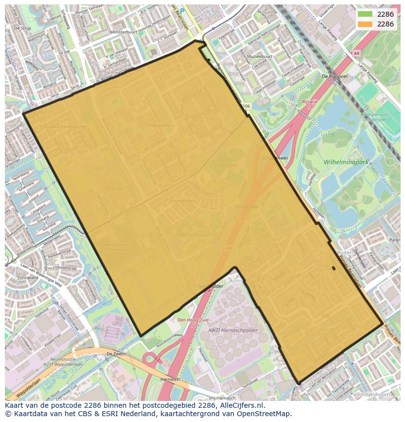 Afbeelding van het postcodegebied 2286 op de kaart.