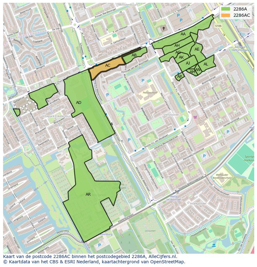 Afbeelding van het postcodegebied 2286 AC op de kaart.