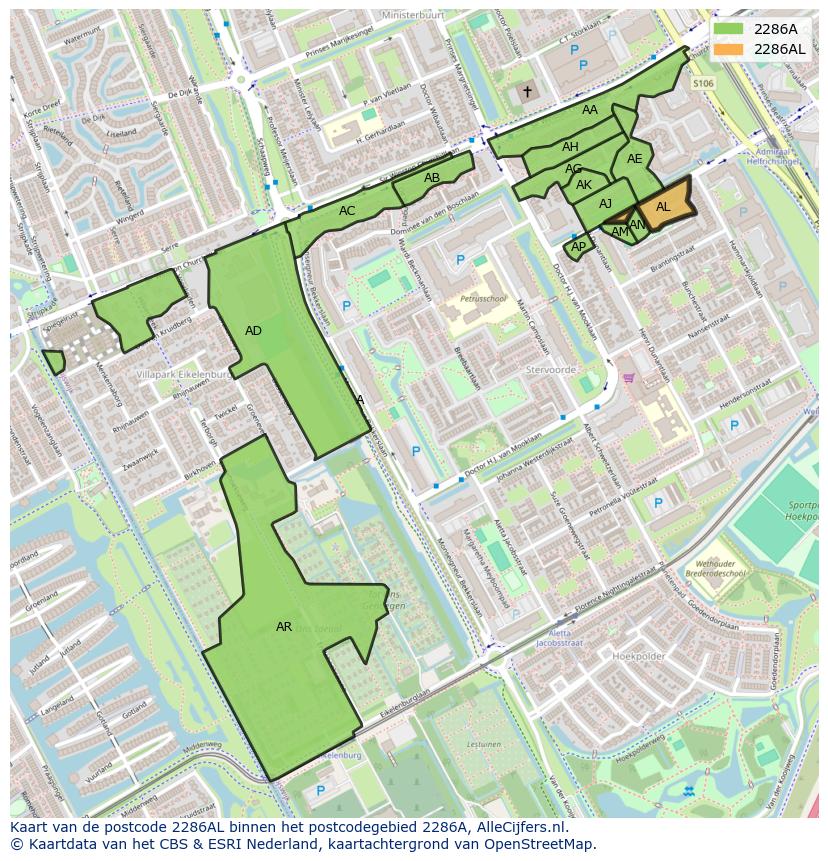 Afbeelding van het postcodegebied 2286 AL op de kaart.