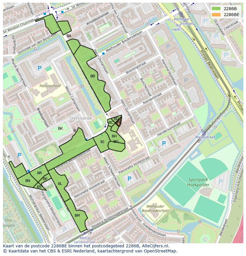 Afbeelding van het postcodegebied 2286 BE op de kaart.