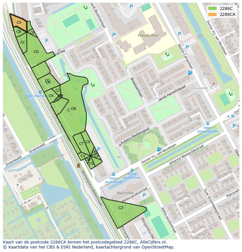 Afbeelding van het postcodegebied 2286 CA op de kaart.