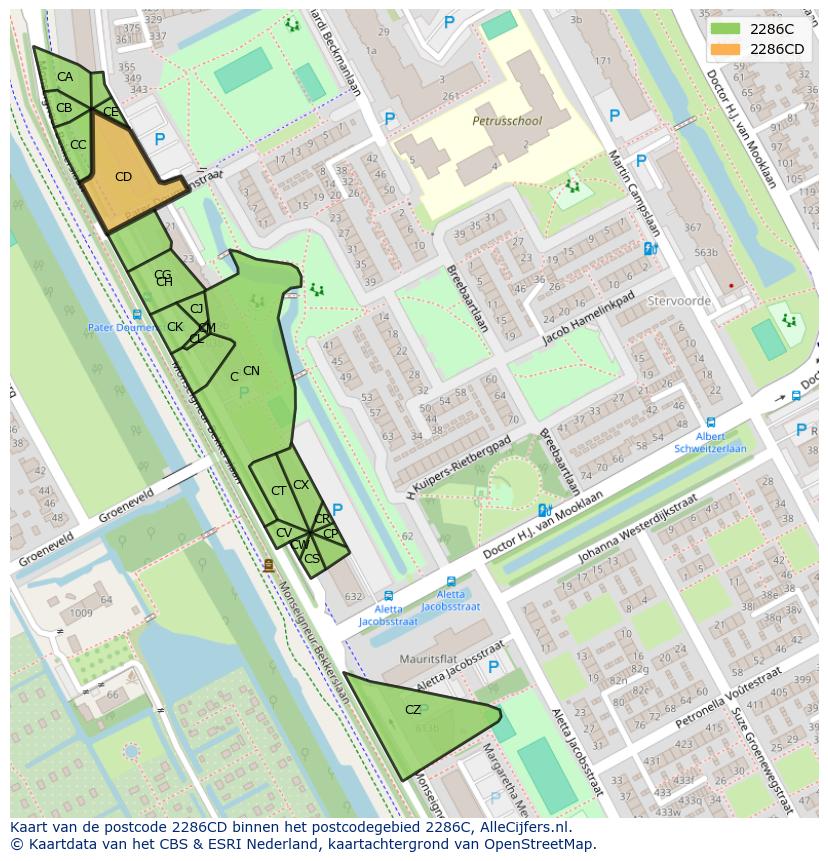 Afbeelding van het postcodegebied 2286 CD op de kaart.