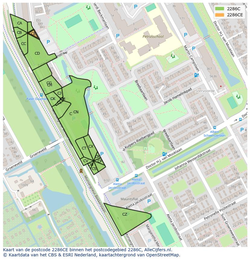 Afbeelding van het postcodegebied 2286 CE op de kaart.