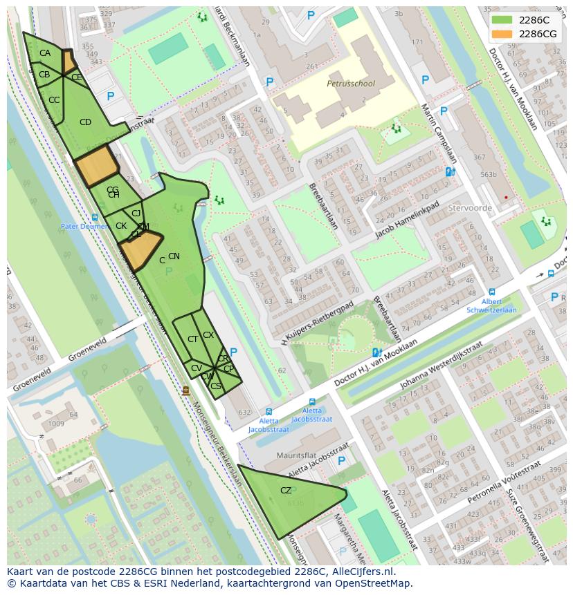 Afbeelding van het postcodegebied 2286 CG op de kaart.