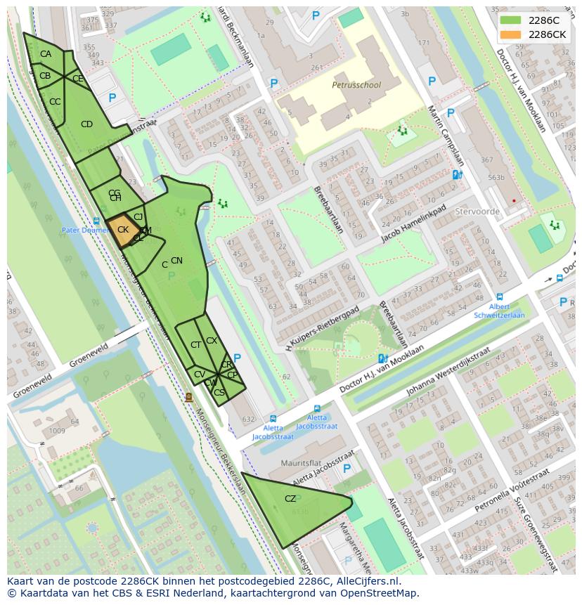 Afbeelding van het postcodegebied 2286 CK op de kaart.
