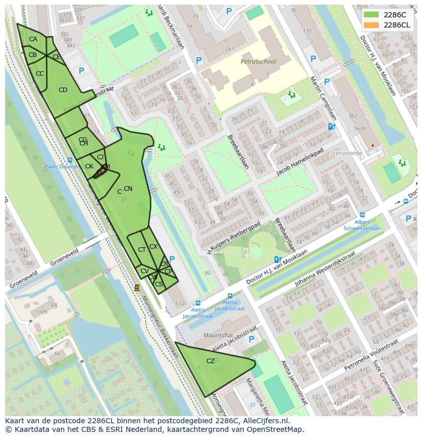 Afbeelding van het postcodegebied 2286 CL op de kaart.