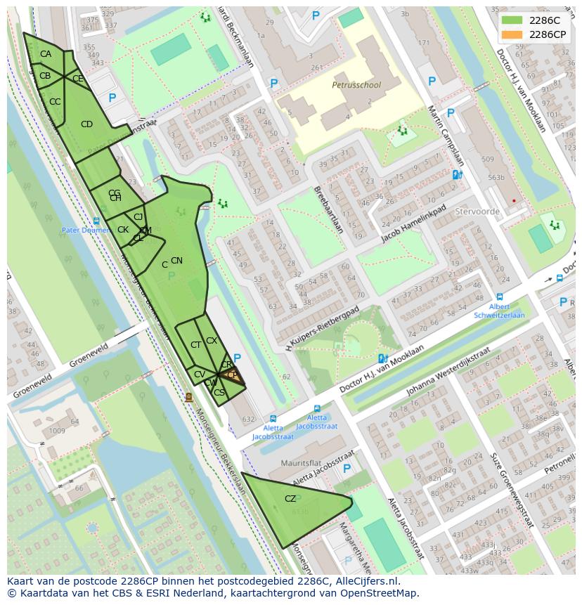 Afbeelding van het postcodegebied 2286 CP op de kaart.