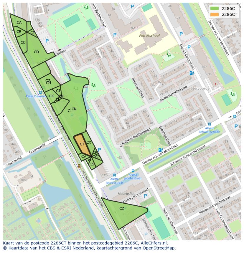 Afbeelding van het postcodegebied 2286 CT op de kaart.