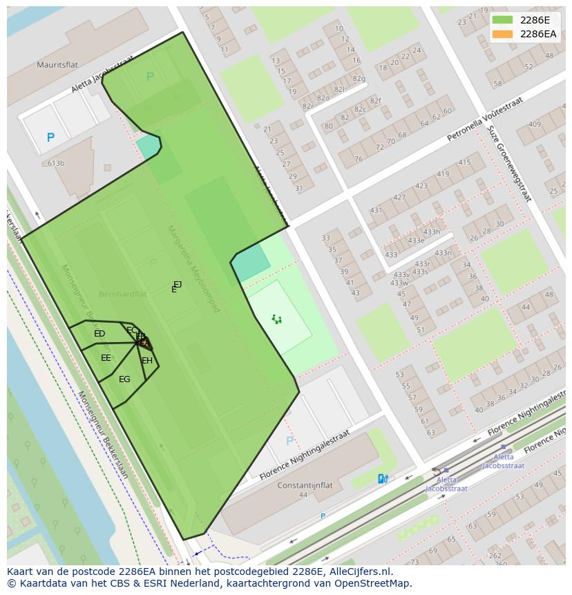 Afbeelding van het postcodegebied 2286 EA op de kaart.