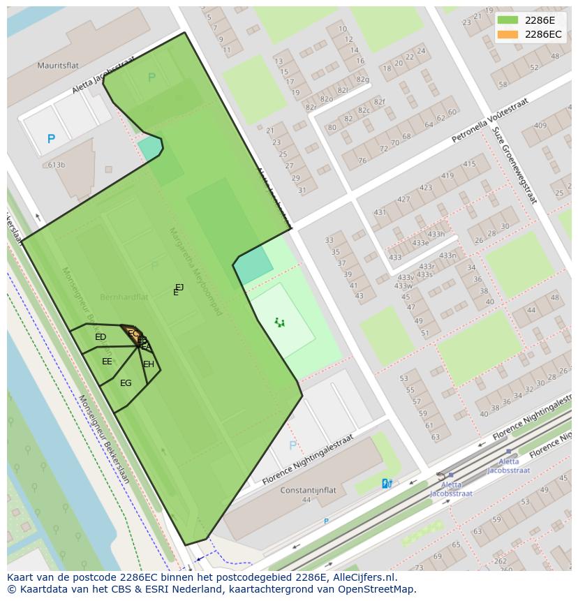 Afbeelding van het postcodegebied 2286 EC op de kaart.