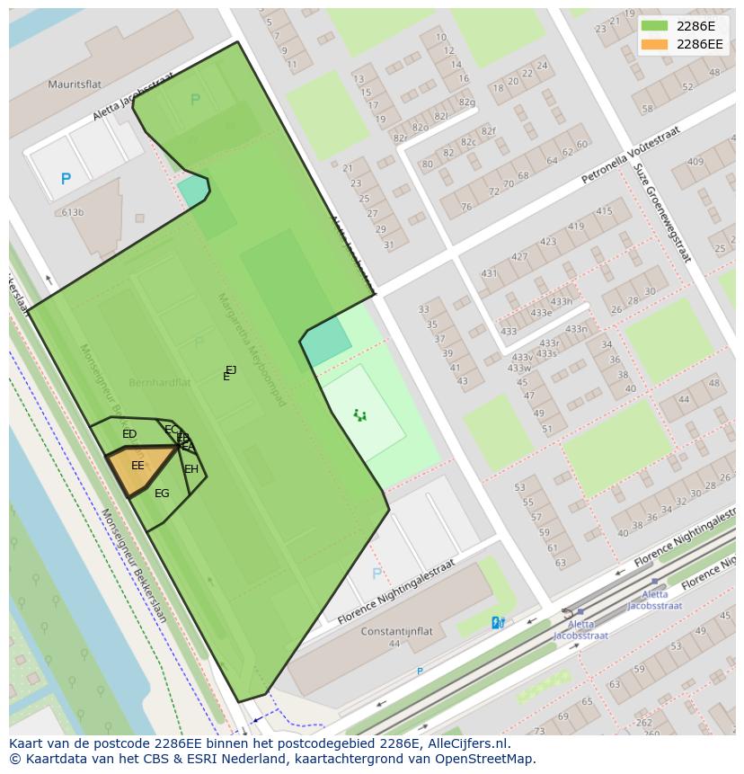 Afbeelding van het postcodegebied 2286 EE op de kaart.