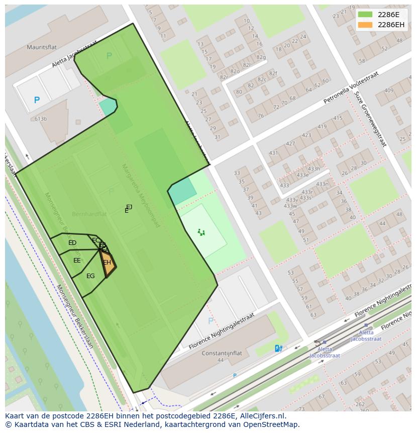 Afbeelding van het postcodegebied 2286 EH op de kaart.