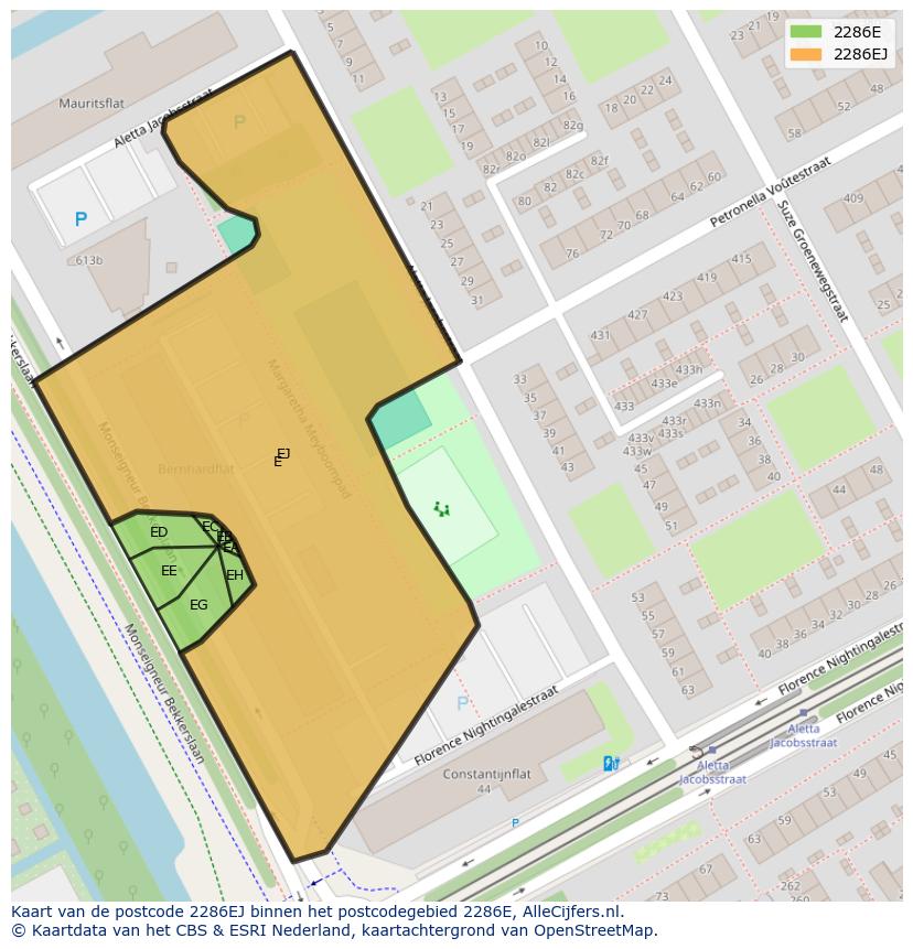 Afbeelding van het postcodegebied 2286 EJ op de kaart.