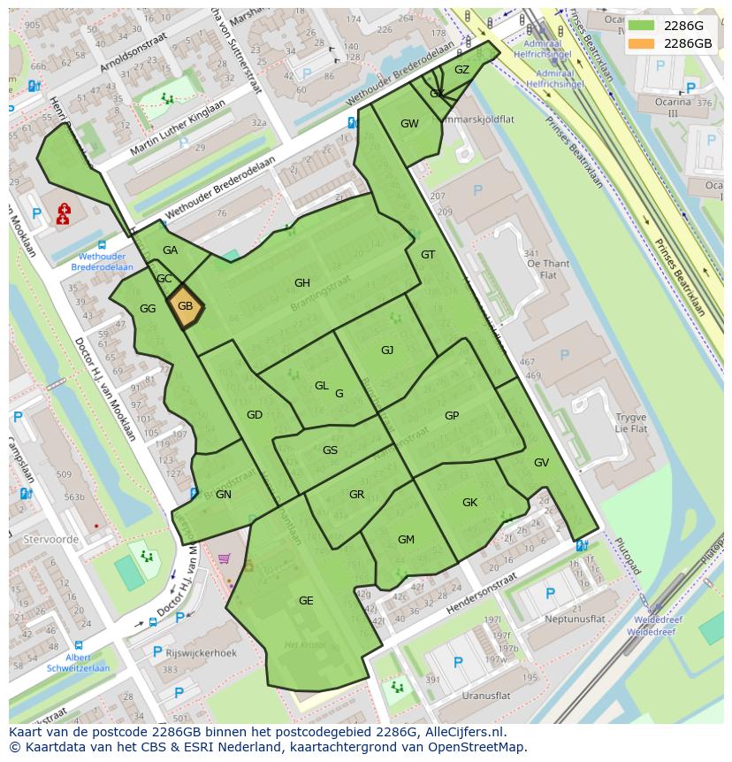 Afbeelding van het postcodegebied 2286 GB op de kaart.