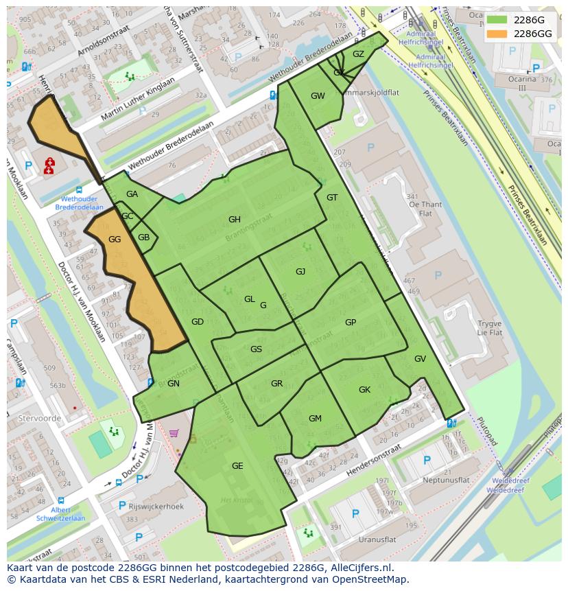 Afbeelding van het postcodegebied 2286 GG op de kaart.