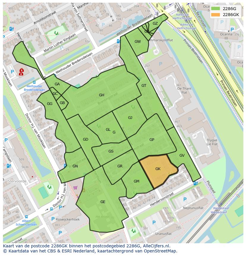 Afbeelding van het postcodegebied 2286 GK op de kaart.