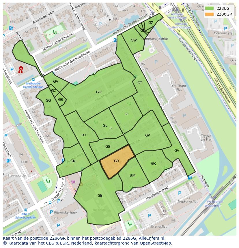 Afbeelding van het postcodegebied 2286 GR op de kaart.