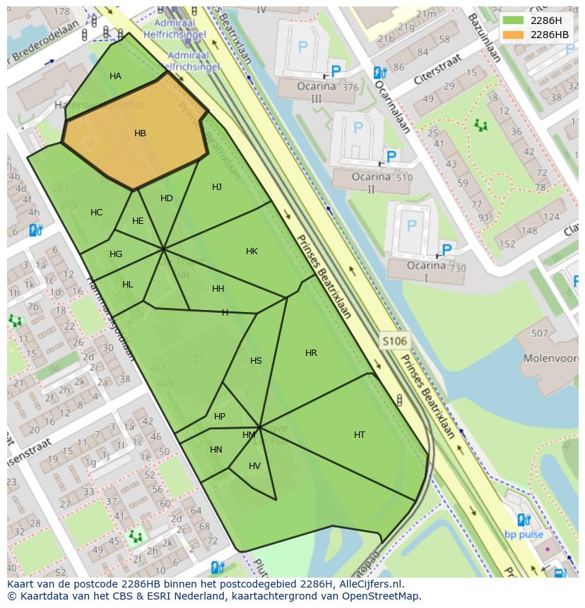 Afbeelding van het postcodegebied 2286 HB op de kaart.