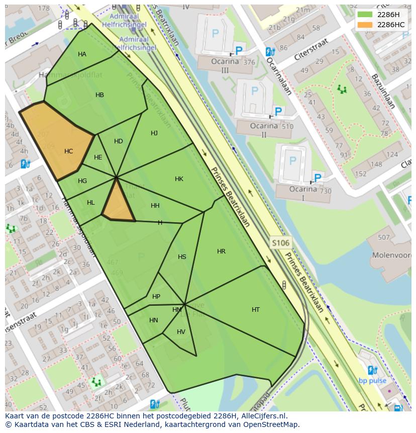 Afbeelding van het postcodegebied 2286 HC op de kaart.