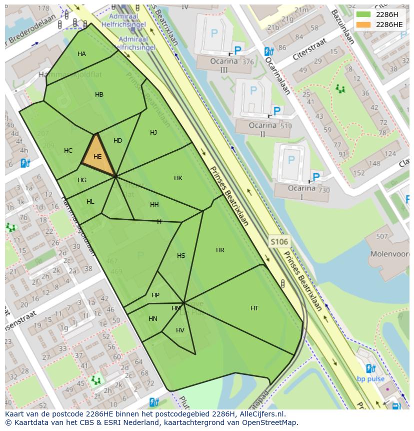 Afbeelding van het postcodegebied 2286 HE op de kaart.