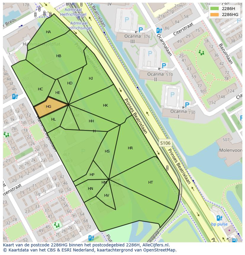 Afbeelding van het postcodegebied 2286 HG op de kaart.