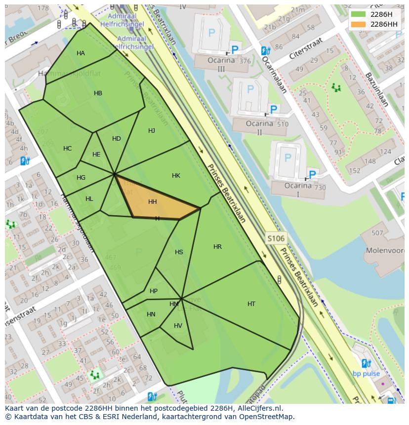 Afbeelding van het postcodegebied 2286 HH op de kaart.