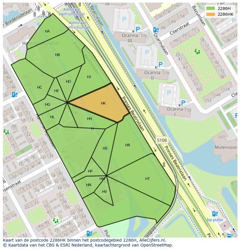 Afbeelding van het postcodegebied 2286 HK op de kaart.