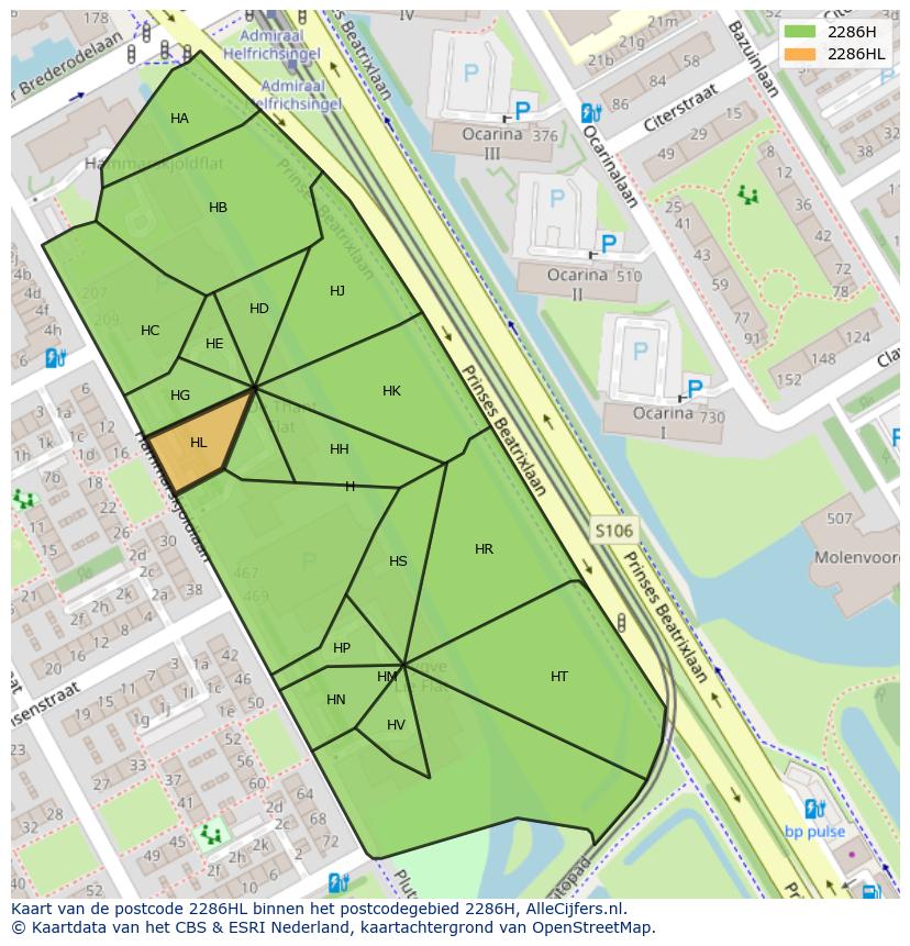 Afbeelding van het postcodegebied 2286 HL op de kaart.