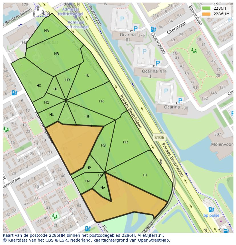 Afbeelding van het postcodegebied 2286 HM op de kaart.