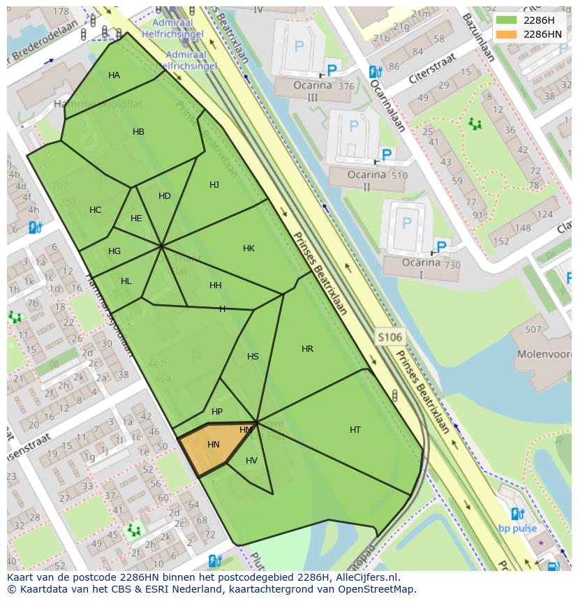 Afbeelding van het postcodegebied 2286 HN op de kaart.