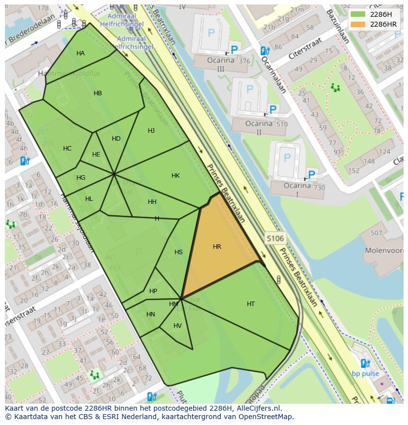 Afbeelding van het postcodegebied 2286 HR op de kaart.