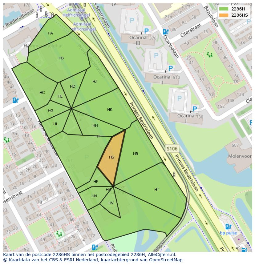 Afbeelding van het postcodegebied 2286 HS op de kaart.