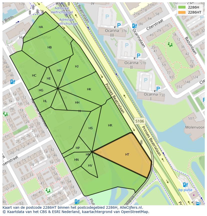 Afbeelding van het postcodegebied 2286 HT op de kaart.