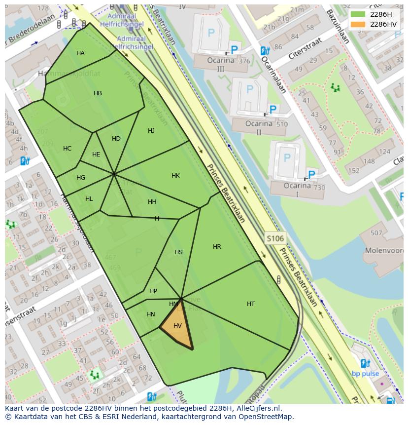 Afbeelding van het postcodegebied 2286 HV op de kaart.