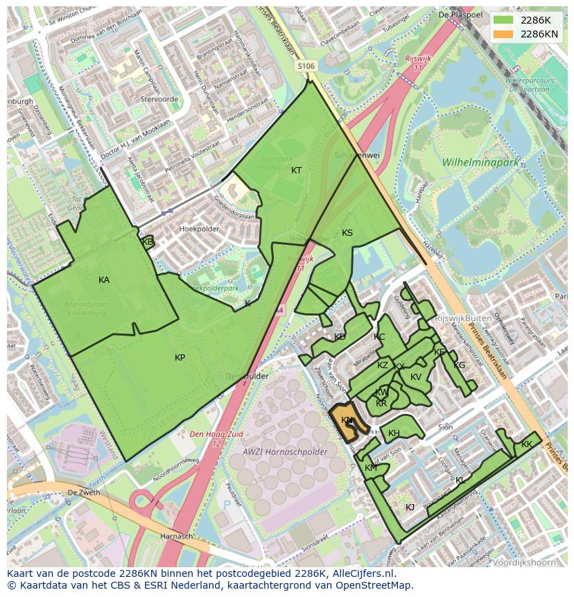 Afbeelding van het postcodegebied 2286 KN op de kaart.