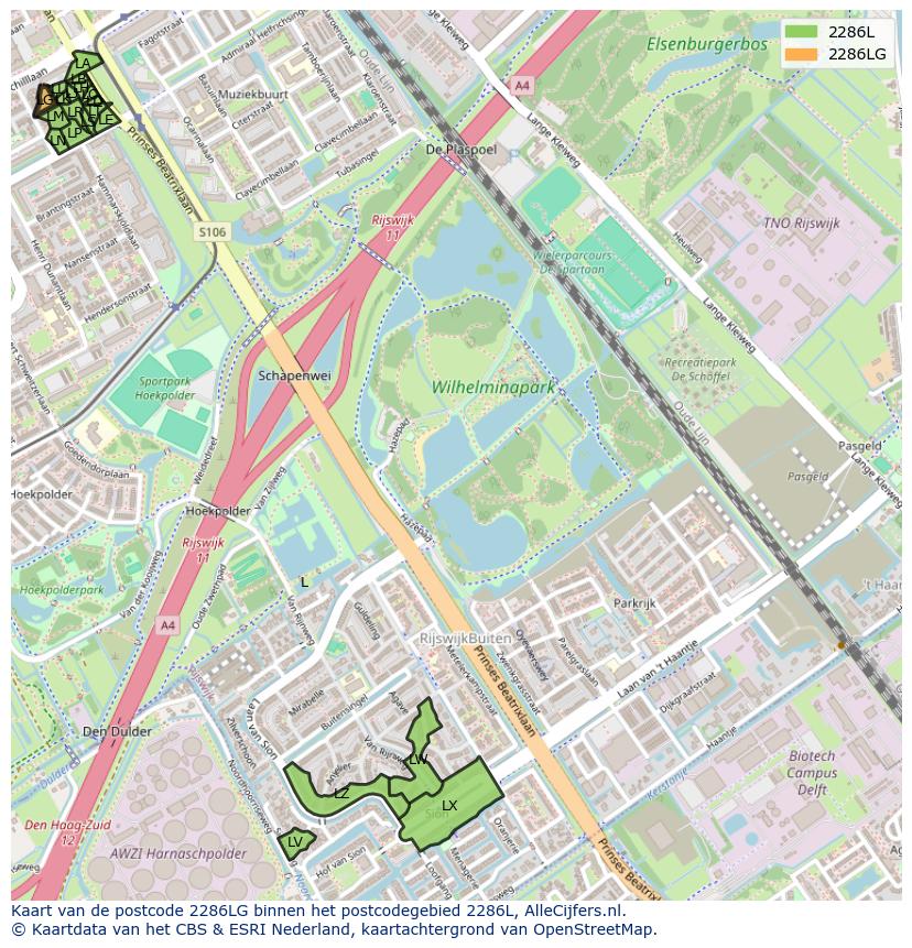 Afbeelding van het postcodegebied 2286 LG op de kaart.