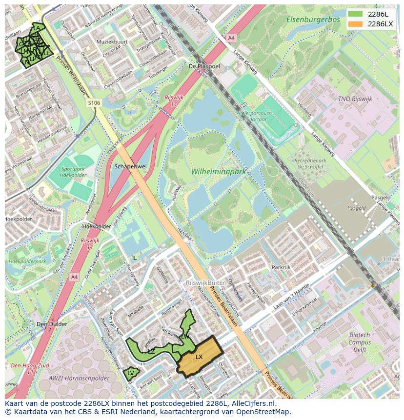 Afbeelding van het postcodegebied 2286 LX op de kaart.