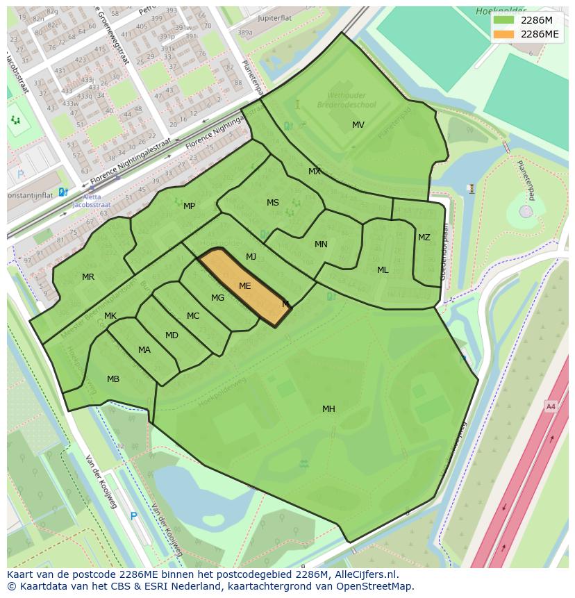 Afbeelding van het postcodegebied 2286 ME op de kaart.