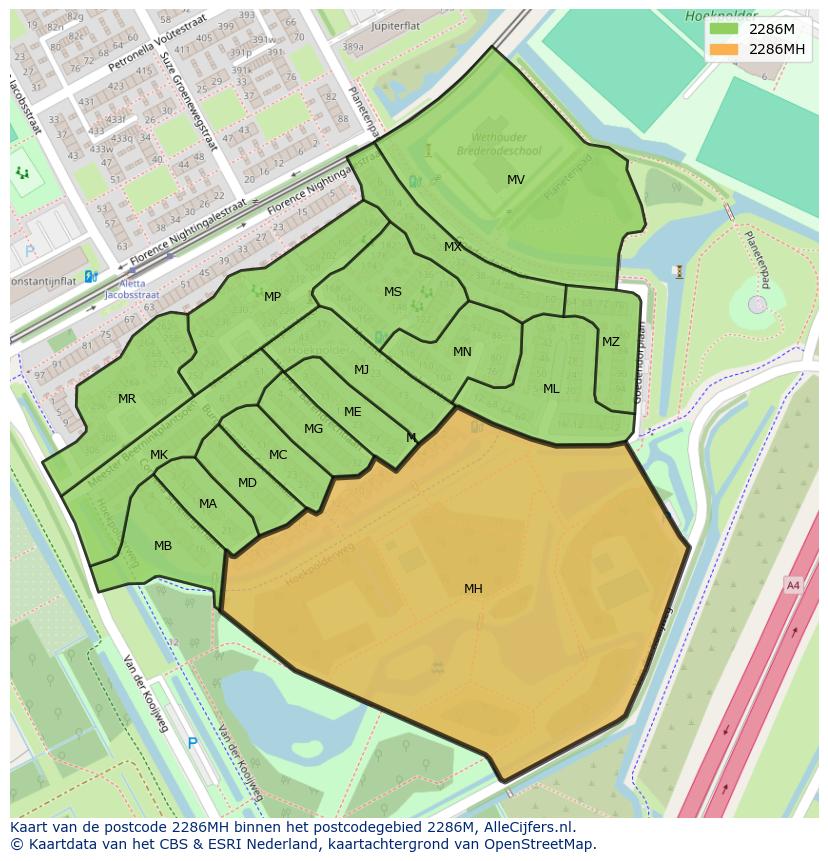 Afbeelding van het postcodegebied 2286 MH op de kaart.