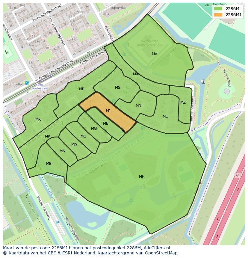 Afbeelding van het postcodegebied 2286 MJ op de kaart.