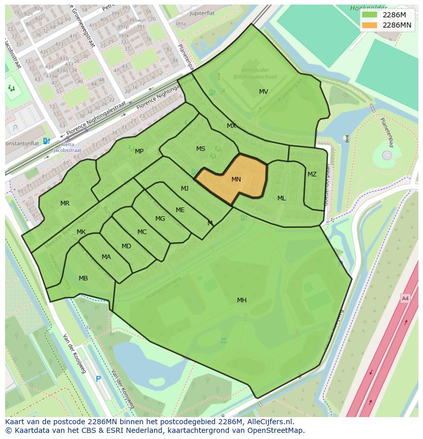 Afbeelding van het postcodegebied 2286 MN op de kaart.